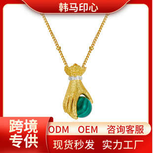 Antique 925 Silver Color-splitting Malachite Necklace Natural Gem Niche Light Luxury Jewelry Clavicle Chain New Silver Jewelry
