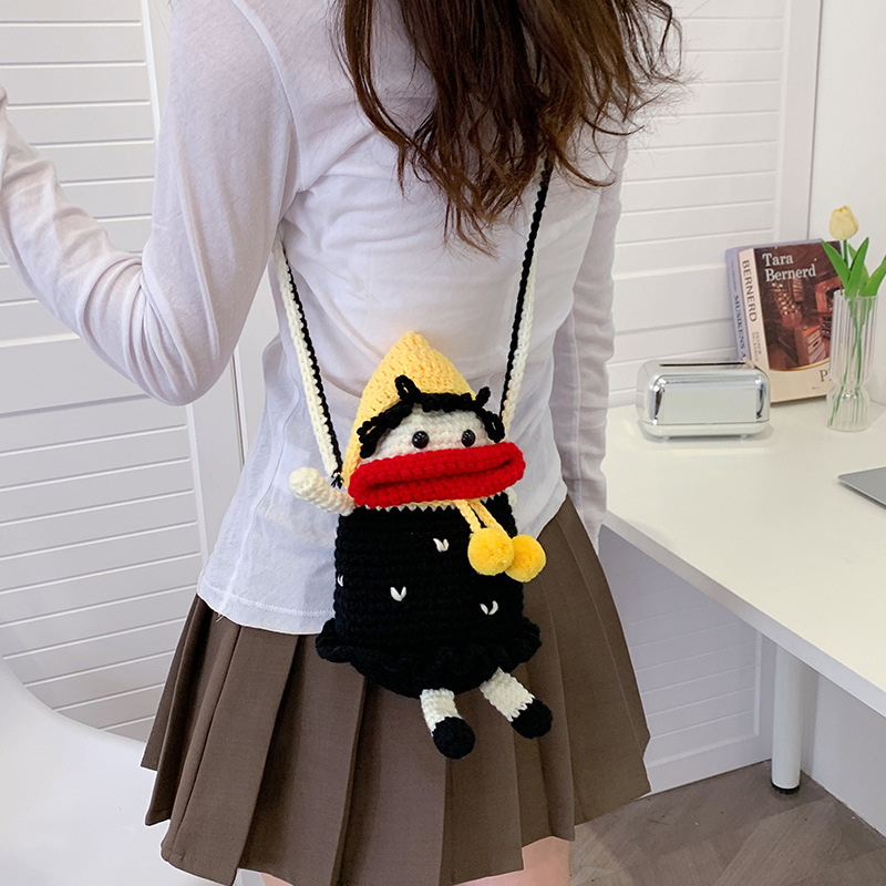Douyin popolare salsiccia bocca grande bocca borsa per cellulare borsa fatta a mano all'uncinetto fai da te in lana per maglieria borsa divertente portachiavi_voghion.com