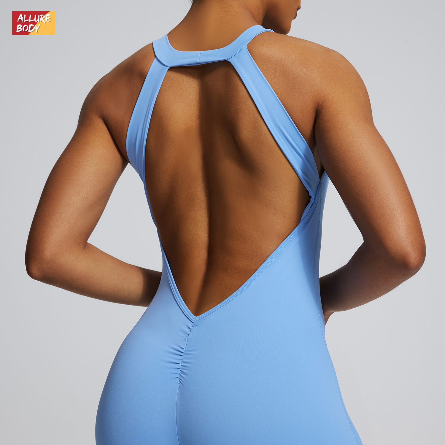 Traje de yoga de una pieza con espalda abierta de cadera de melocotón transfronterizo, cintura al aire libre de secado rápido, mono de fitness, mono deportivo ajustado