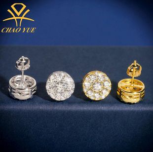 Cross-border Foreign Trade 925 Silver Hot Jewelry Round Diamond Earrings 4.0mm Moissanite Men's and Women's Hip-hop Trend Earrings