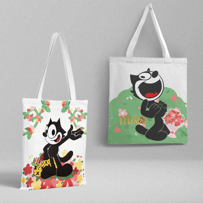 Felix Cat Canvas Bag 36X39Cm Felix Cat Peripheral Anime Tote Bag Shoulder School Bag Shopping Bag