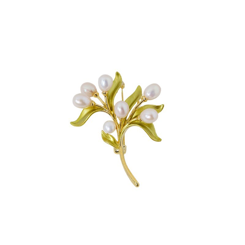 Nuevo broche coreano de ramas de perlas de agua dulce temperamento elegante Mori Tie Pin adorable simple accesorios de flor de pecho
