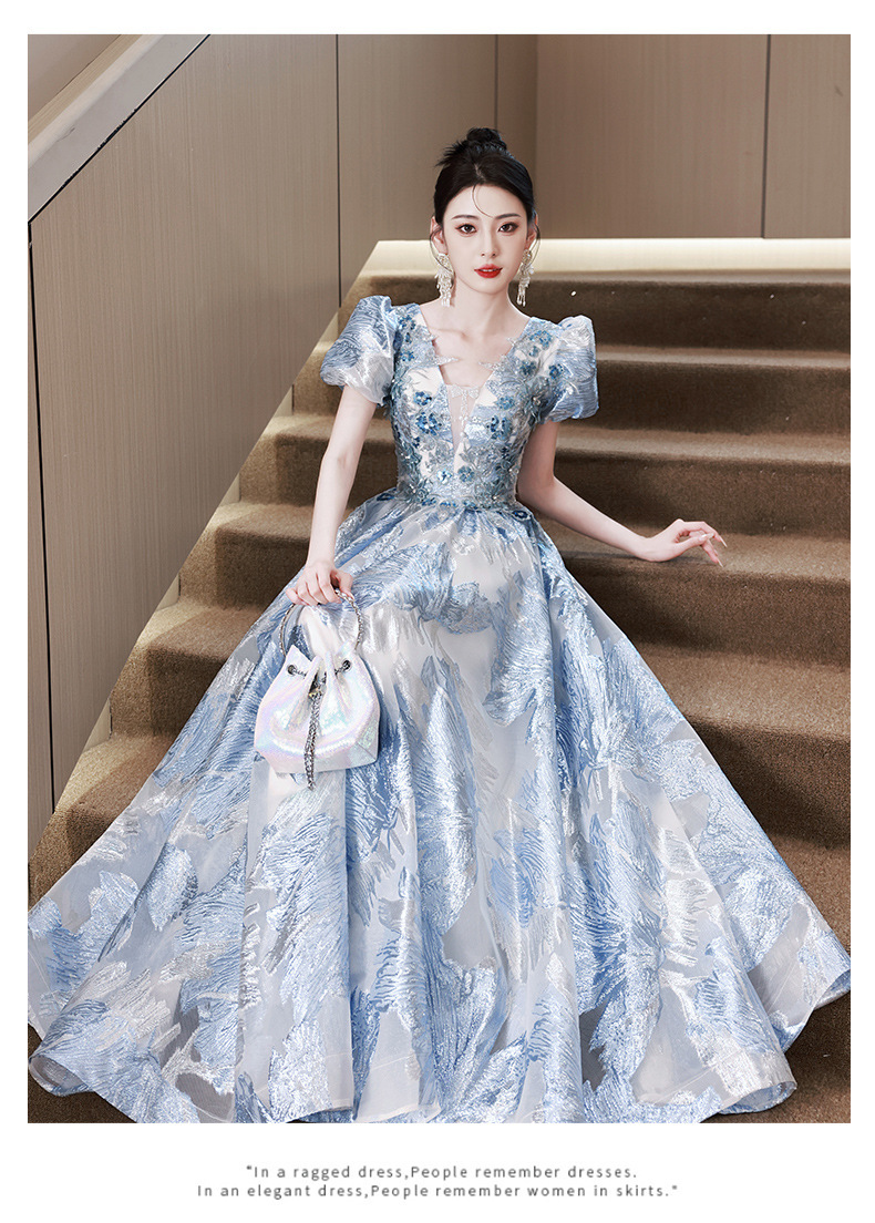 Elegant Luxurious New Womens Blue Evening Dress Banquet Slim Fit Long Dress  | eBay