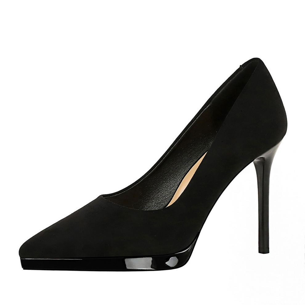 8377 European And American Fashion Party Stiletto Ultra High Heels Shallow Mouth Pointed Suede Waterproof Platform_vogvips.com