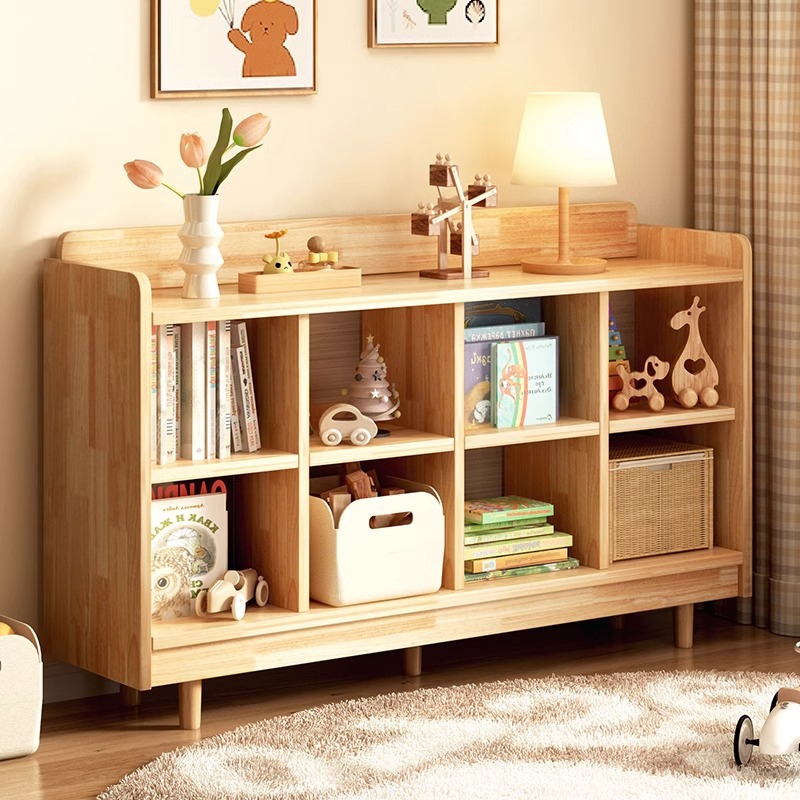 Estante de libros para niños Estante de libros de dibujos Estante de piso Estante de madera sólida Estante de jardín de infantes Estante de cuadrícula Gabinete bajo almacenamiento armario