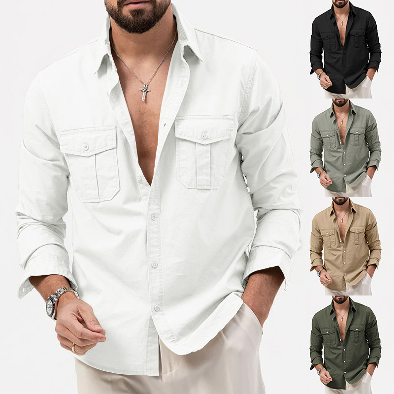 Men's Casual Long Sleeve Shirt With Multi Pockets For Men_voghion.com