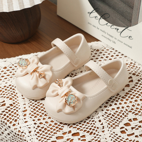 Girls 'single-layer EVA moccasin-poinocque shoes preppy style anti-slip casual little girl princess shoes bow tie style spring and autumn shoes