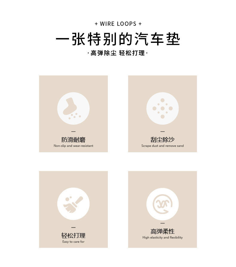 Dropshipping available. Cute, simple, versatile silk loop car floor mat, mud-scraping, anti-dirt, wear-resistant, easy to clean
