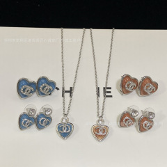 実拍25p香家セットブルー愛ネックレスファッション感双C瑠璃ピアス女性鎖鎖骨イヤリングシリーズ