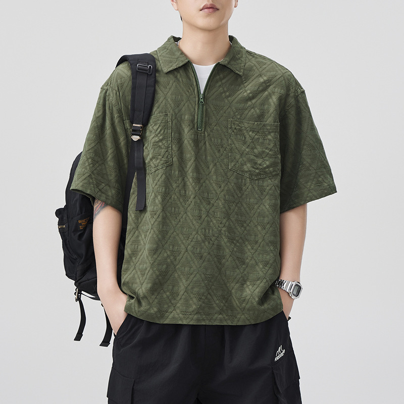 Danbaoni | 2026 Pure Cotton T-Shirt American Retro Texture Short-Sleeved Shirt Men's Polo Collar Japanese Style Loose Short-Sleeved Shirt