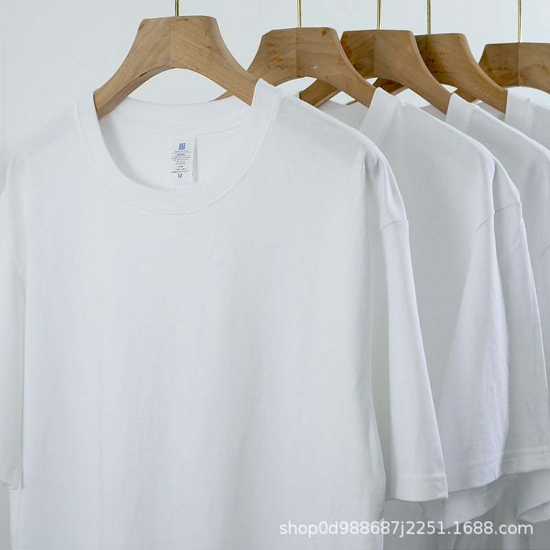 重ポンド280g新疆長毛綿重ポンド純綿tシャツ純色落肩半袖tシャツ夏底丸襟シャツ|undefined