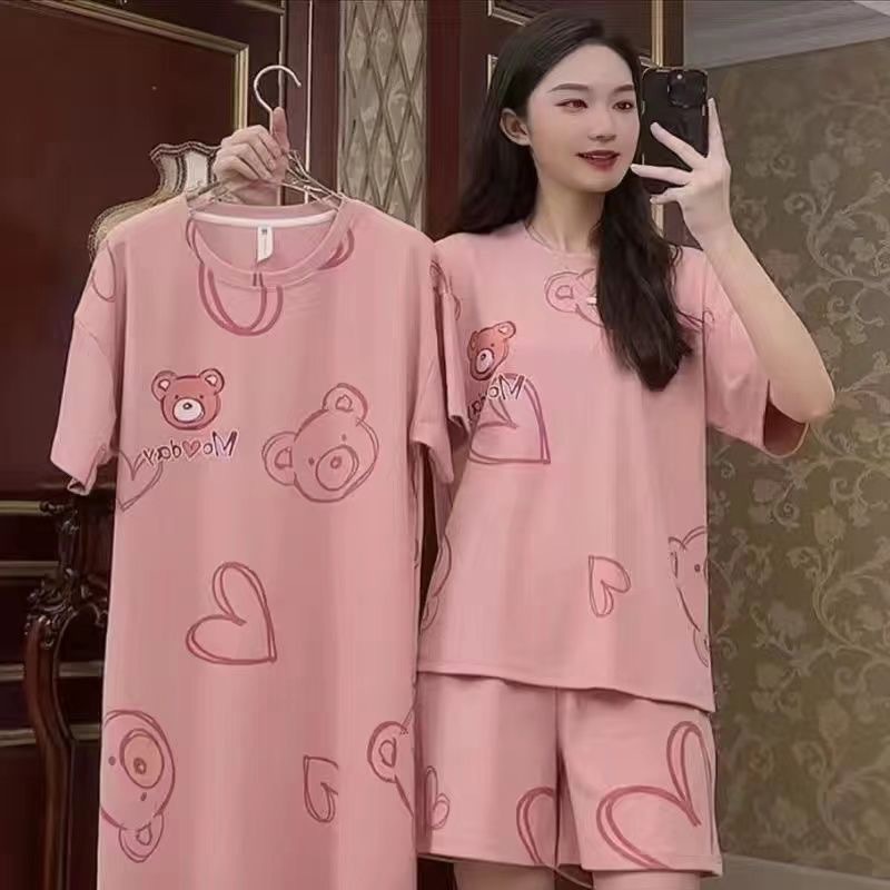 新款三件套睡衣女夏季韩版短袖短裤裙甜美学生家居服薄款家居服春