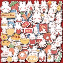 50张乐乐兔新年兔年手账贴纸可爱少女心手帐防水DIY电脑装饰贴画
