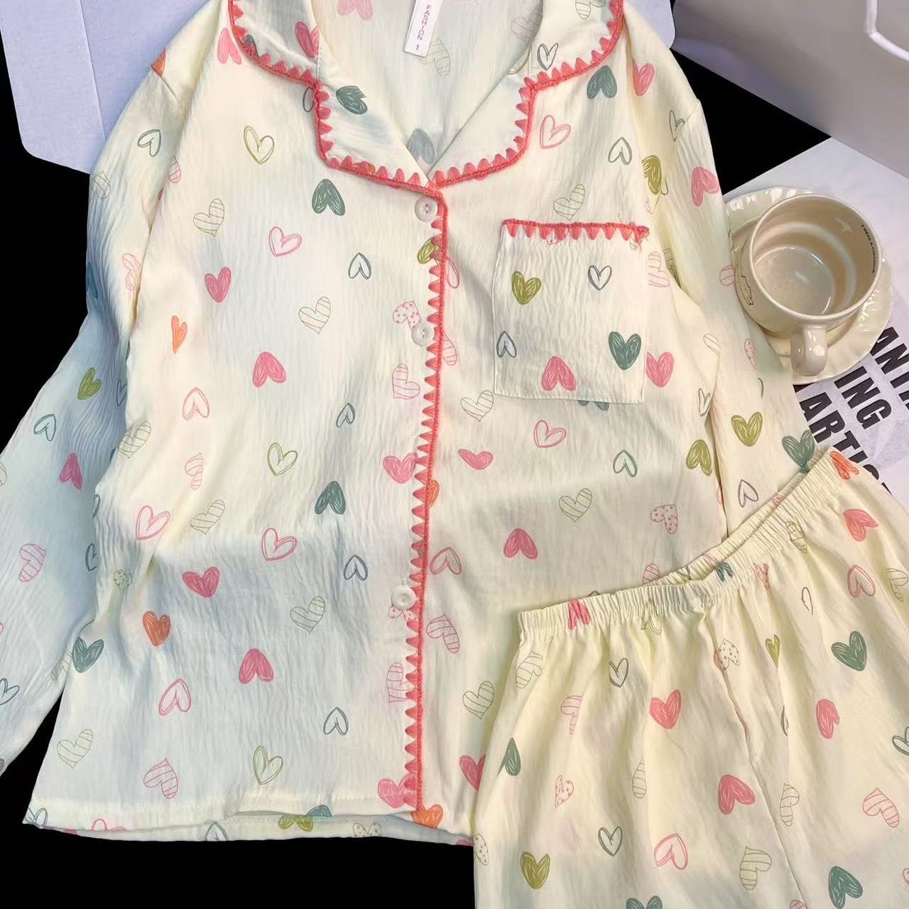 Chatter en vivo explosión con cojín de pecho primavera y otoño dulce nubes algodón de manga larga pijama de niñas estudiantes set de ropa de hogar