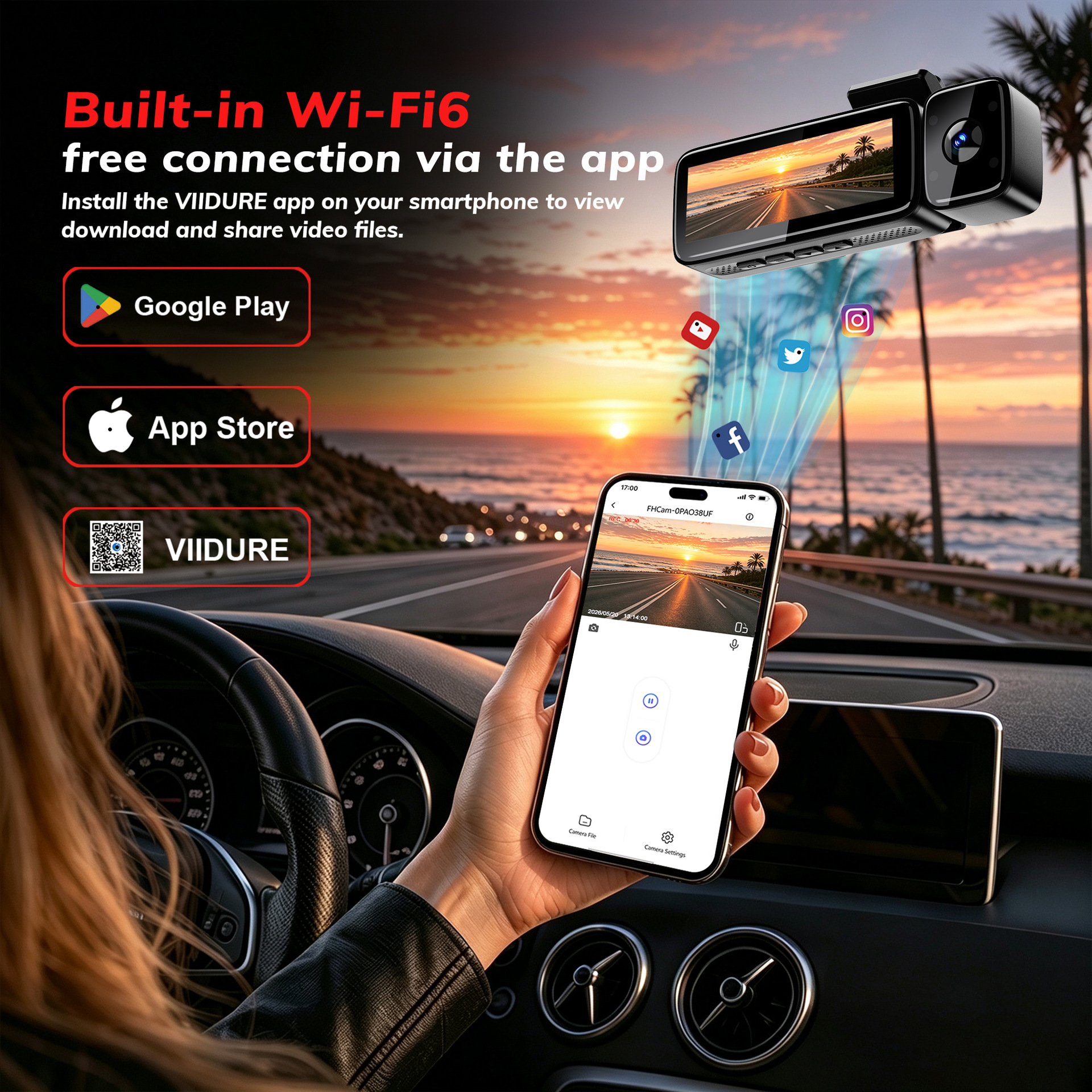 Cross-border car dashcam with high-definition 4K, 200-degree fisheye lens, front and rear triple recording dashcam