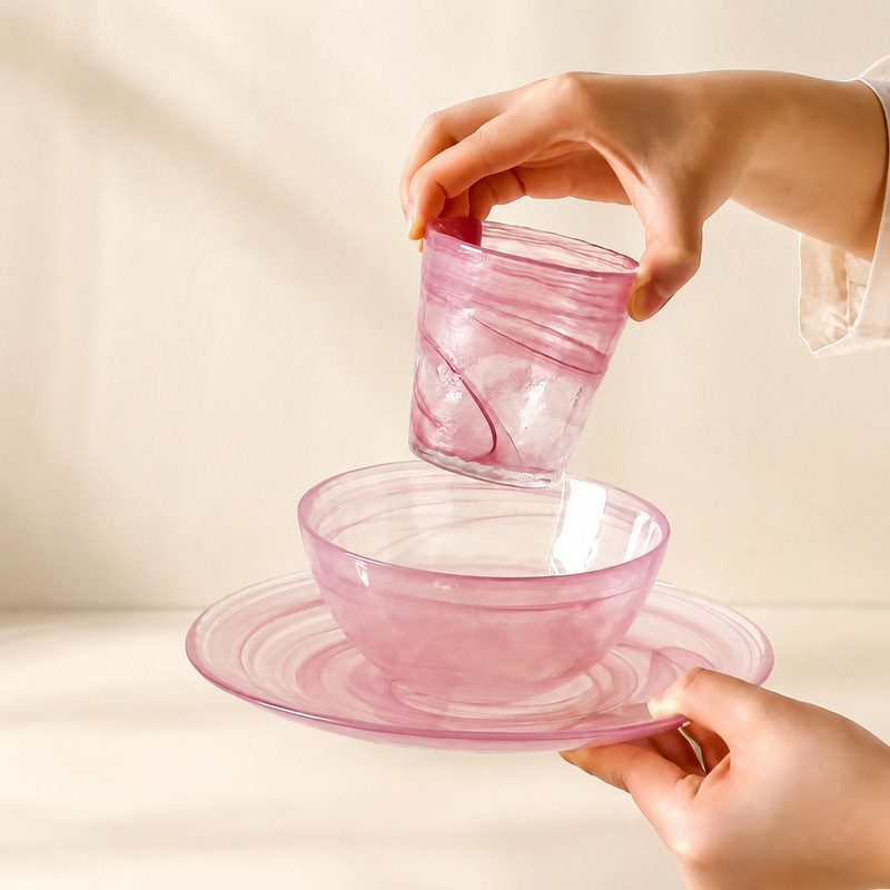High-Quality Colorful Glass Cups and Bowls for Home Use, Tea Cups, Milk Cups, Drinking Cups, High-Temperature Resistant Salad Bowls, Breakfast Bowls