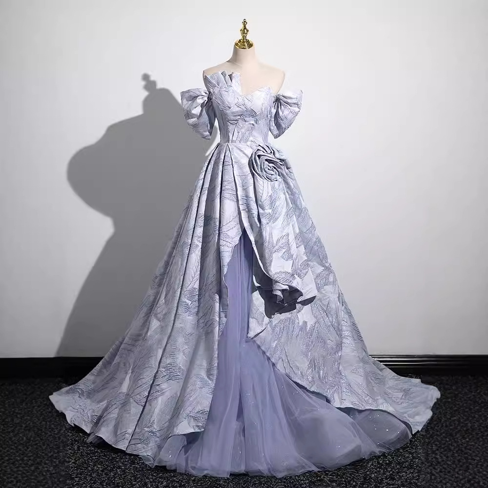 Vestido de noche azul, vestido, lujo ligero de alta gama, fiesta de cumpleaños, regalo de satén de alta gama, prueba de arte vocal de talla grande