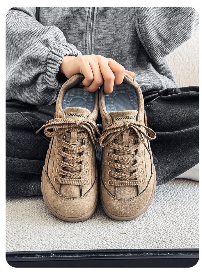 Giày sneaker nam cổ thấp form rộng mũi tròn, đế dày 3 cm, phong cách retro, cỡ lớn — 5018 Kaki, 5018 màu lạc đà, 5018 màu đen chi tiết 15