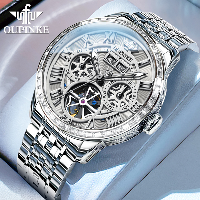 A New hollow automatic mechanical watch on behalf of the European Pinke multi-functional business waterproof men's watch men's watch