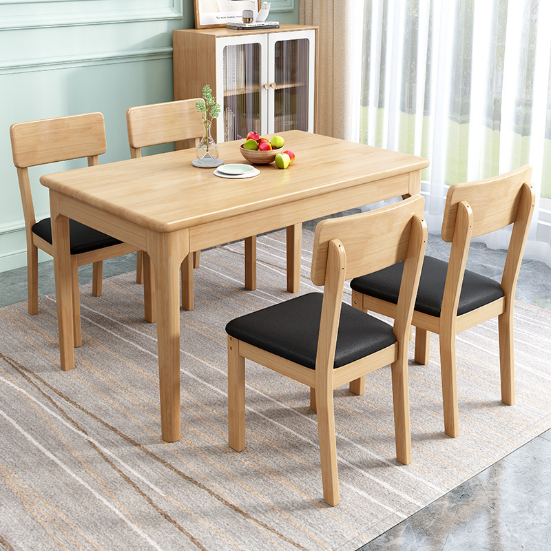 Nordic solid wood dining table for home use, small apartment dining table and chair set, modern minimalist oak rectangular dining table