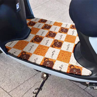 Electric vehicle foot mat – non-slip electric car pedal pad free - 218-yellow-and-white-checkered-bear-head-width-50xlength-70cm