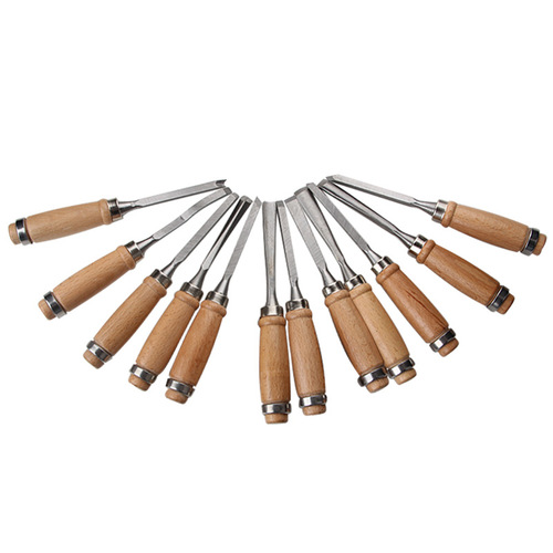 Woodworking chisel 12-piece set, flat shovel carving chisel, woodworking chisel root carving flower chisel, hand carving tool