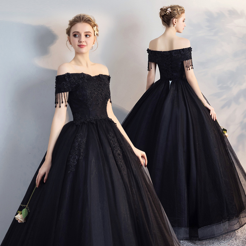 New black wedding dress for host female student performance clothing art exam solo pettiskirt long studio theme New black wedding dress for host female student performance clothing art exam solo pettiskirt long studio theme