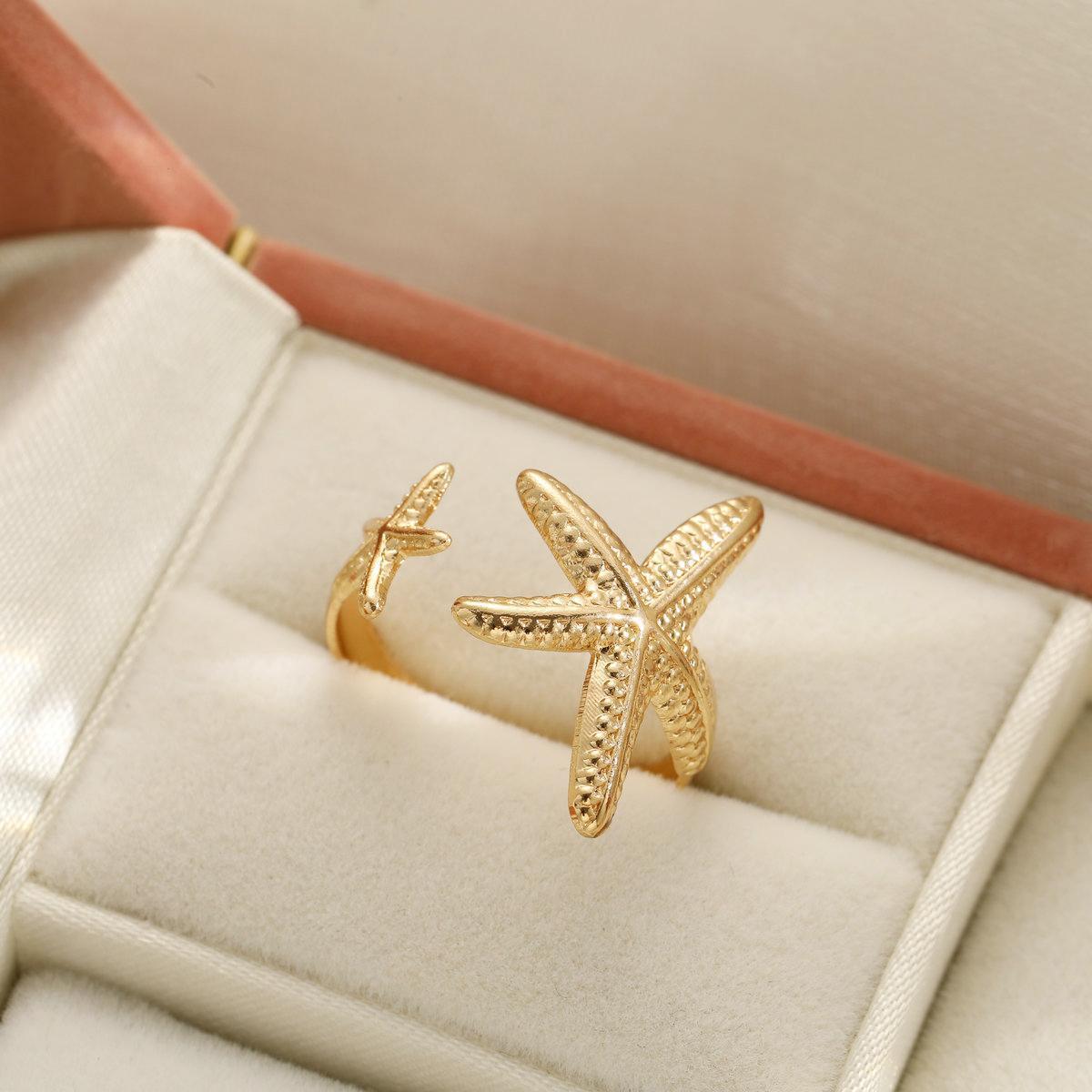 European and American Cross-Border Starfish Shell Opening Adjustable Ring Set Personalized Ocean Vacation Ladies Ring Rings