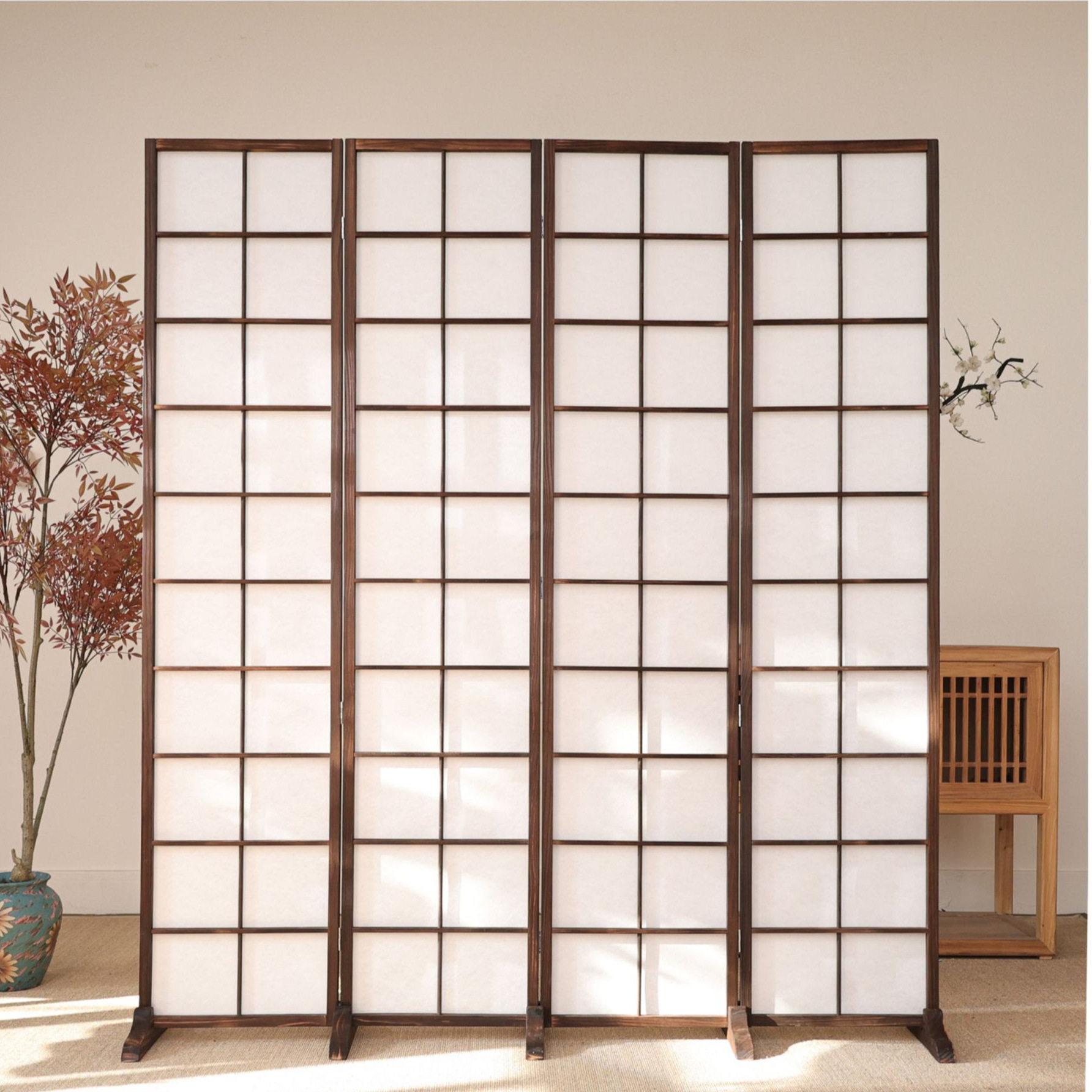 Japanese-Style Solid Wood Screen Partition Simple Living Room Bedroom Tea Room Office Live Broadcast Background Shishag