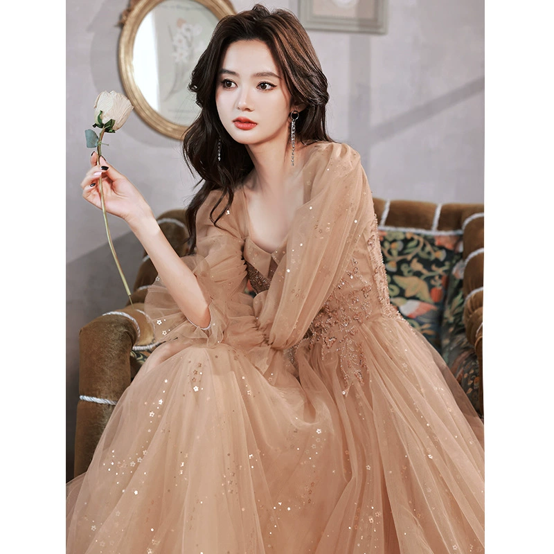 Элитное вечернее платье, платье подружки невесты на весну, длинный рукав, стиль высокого качества