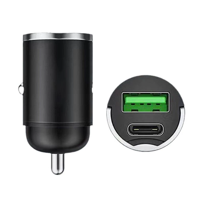 Car charger mini alloy Type‑C, 100W fast charge, dual‑port USB‑A + USB‑C, multifunctional