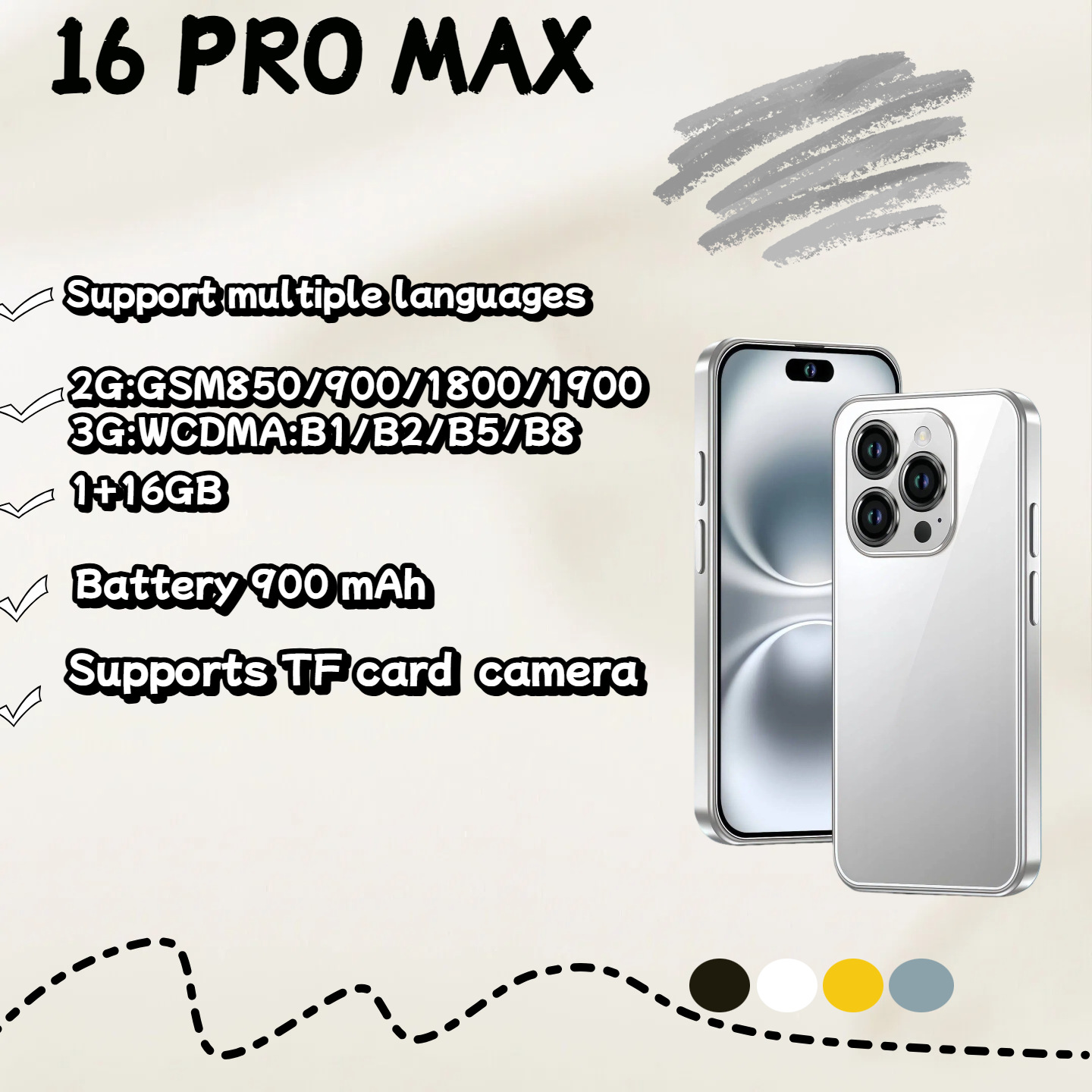 Mobile 16 PRO MAX Android Smart Mini Phone ราคา 3,403 บาท*ส่งฟรี