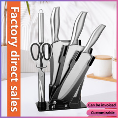 Stainless Steel Kitchen Knife Set with Acrylic Stand, 6-Piece Serrated Handle Knives for the Kitchen