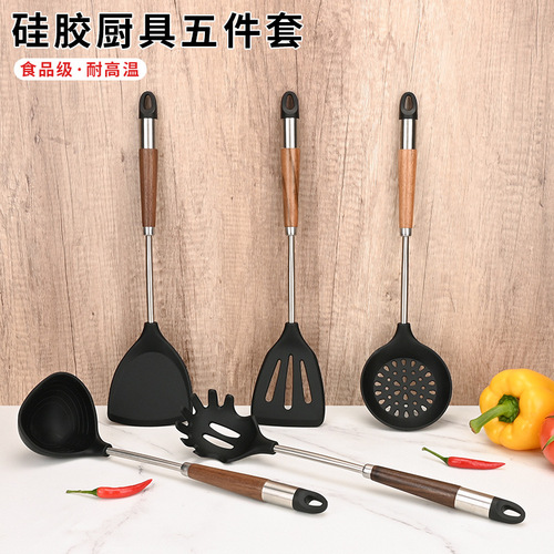 Cross-border silicone kitchenware set cooking spatula and spoon five-piece set non-stick cooking spatula silicone spatula