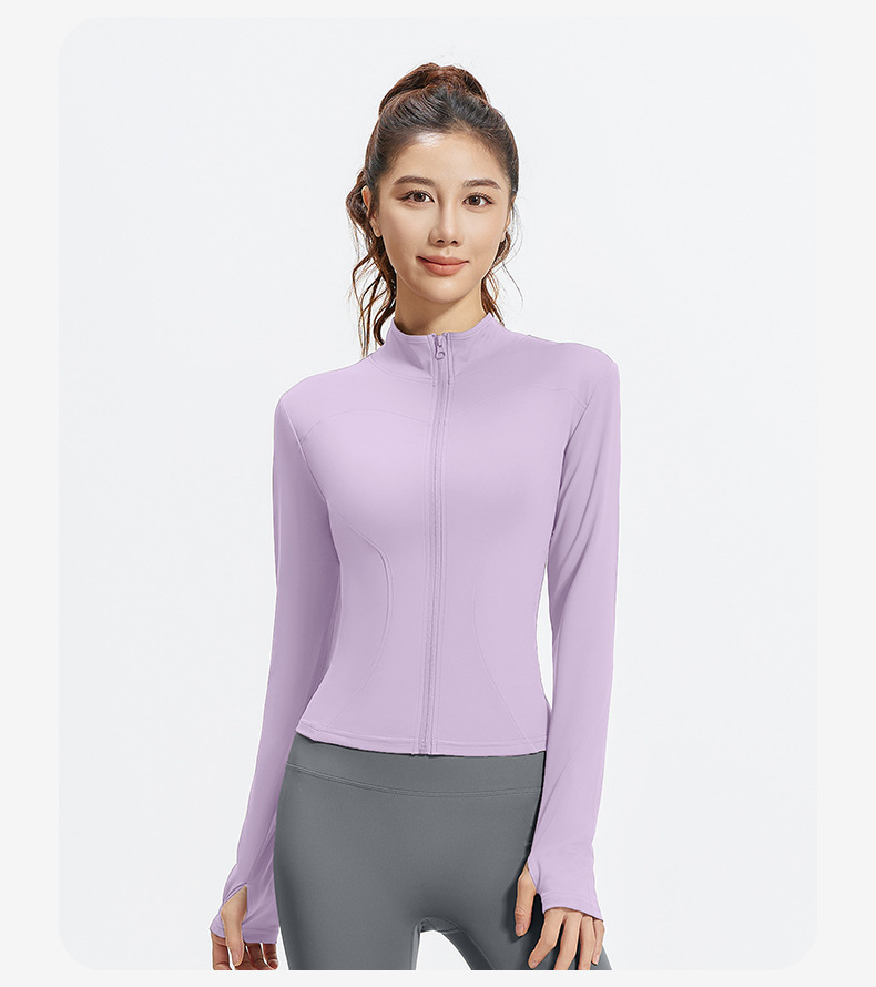 224g Weight Long Sleeve Sleeve Length Spandex, Polyester Fabric Type Short Top Length Coat Tops Type Fitness, Yoga, Running Occasion High Neck Neckline Solid Color Pattern Sport Style Style Juyitang New Stand Collar Nude Feel Yoga Jacket Thin And Breathable Running Fitness Sports Jacket 7