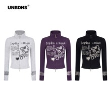 UNBDNS 2025新款春秋半拉链设计感Y2K立领长袖T恤女修身短上衣潮