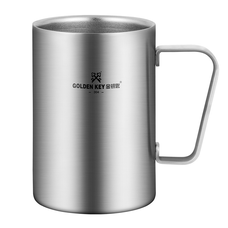 BB4C批發水杯家用304不鏽鋼雙層加厚防摔帶手柄帶蓋馬克茶杯