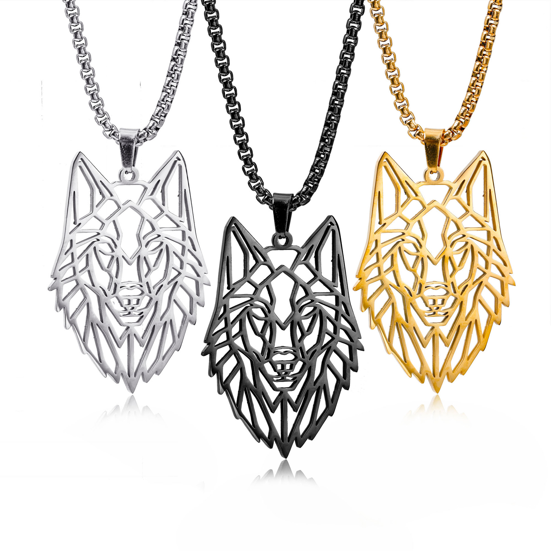 Hip-hop Wolf Stainless Steel Plating Hollow Out Men's Pendants Necklace display picture 1