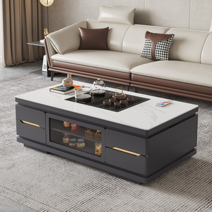 Modern Intelligent Rock Board Lifting Coffee Table Living Room Household Small Apartment Tea Table Coffee Table TV Cabinet Combination Advanced Sense