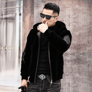 Winter New Men's Sheep Wool Jacket Pure Wool Fleece Coat Fur Hooded Leather Leather Men's Clothing