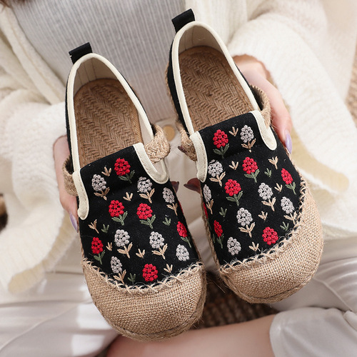 Flowers Chinese Hanfu Shoes ms embroidered linen cloth shoes original manual suture shallow single source shoe factory