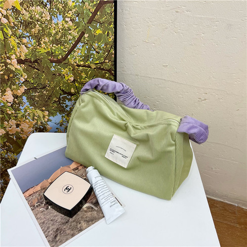 Good-looking girly corduroy handbag, cute contrasting color storage bag, portable large-capacity cosmetic bag for women