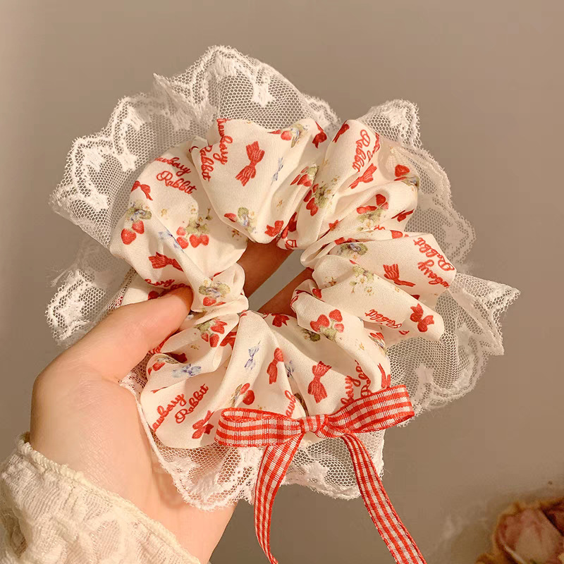 67#레드 체리 체크 무늬 리본 레이스 약 15cm