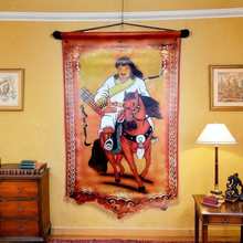 蒙古皮画装饰画成汗挂画轴蒙古包复古餐厅装饰画
