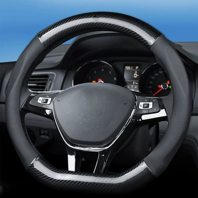 Cross-border car carbon fiber steering wheel cover four seasons universal non-slip wear-resistant ultra-thin sweat-absorbent comfortable handle cover modification parts (Steering wheel cover) - d-type-carbon-fiber-black-pinhole-38cm