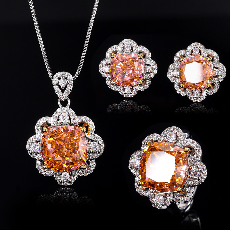 2024 nuevo estilo Zhuang Sheng joyería diamante de alto carbono hielo flor corte cobre con incrustaciones paparazha traje mujer propietario 12*12*8*8