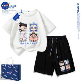 哪咤衣服儿童运动套装2025夏季新款女童短袖t恤帅气哪吒男童夏装