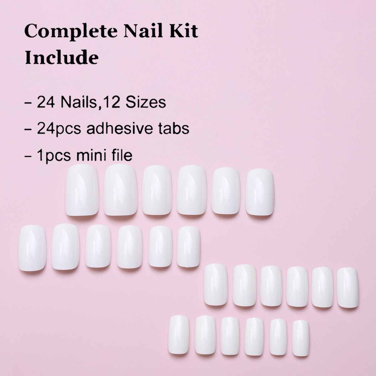 Nuevo color sólido desgaste de uñas rectangulares blancos removibles parches de uñas productos terminados de uñas de uñas