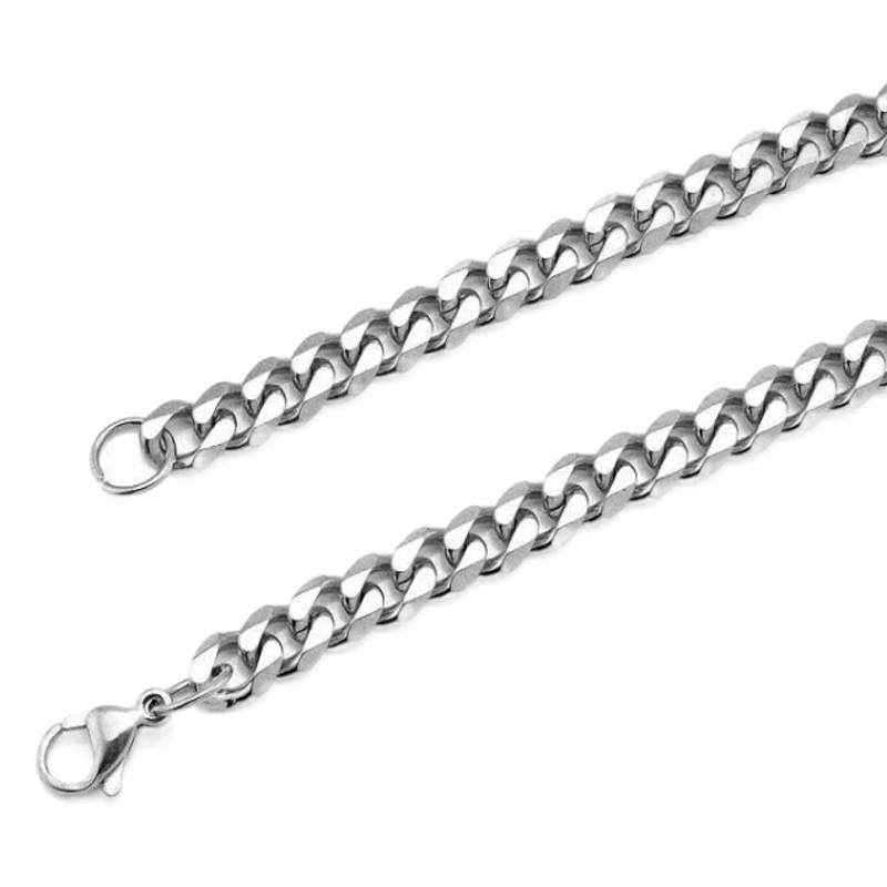 European and American titanium steel necklace 304 stainless steel six-sided grinding chain six-sided grinding bracelet sweater chain titanium steel Cuban necklace