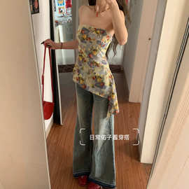 期待夏天!!!【油画印花】纯欲辣妹收腰抹胸背心女INS修身显瘦上衣
